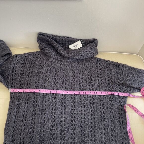 $89.5 NWT NINE WEST gray loose Pointelle knit cowl neck Long Soft sweater S - Picture 7 of 10